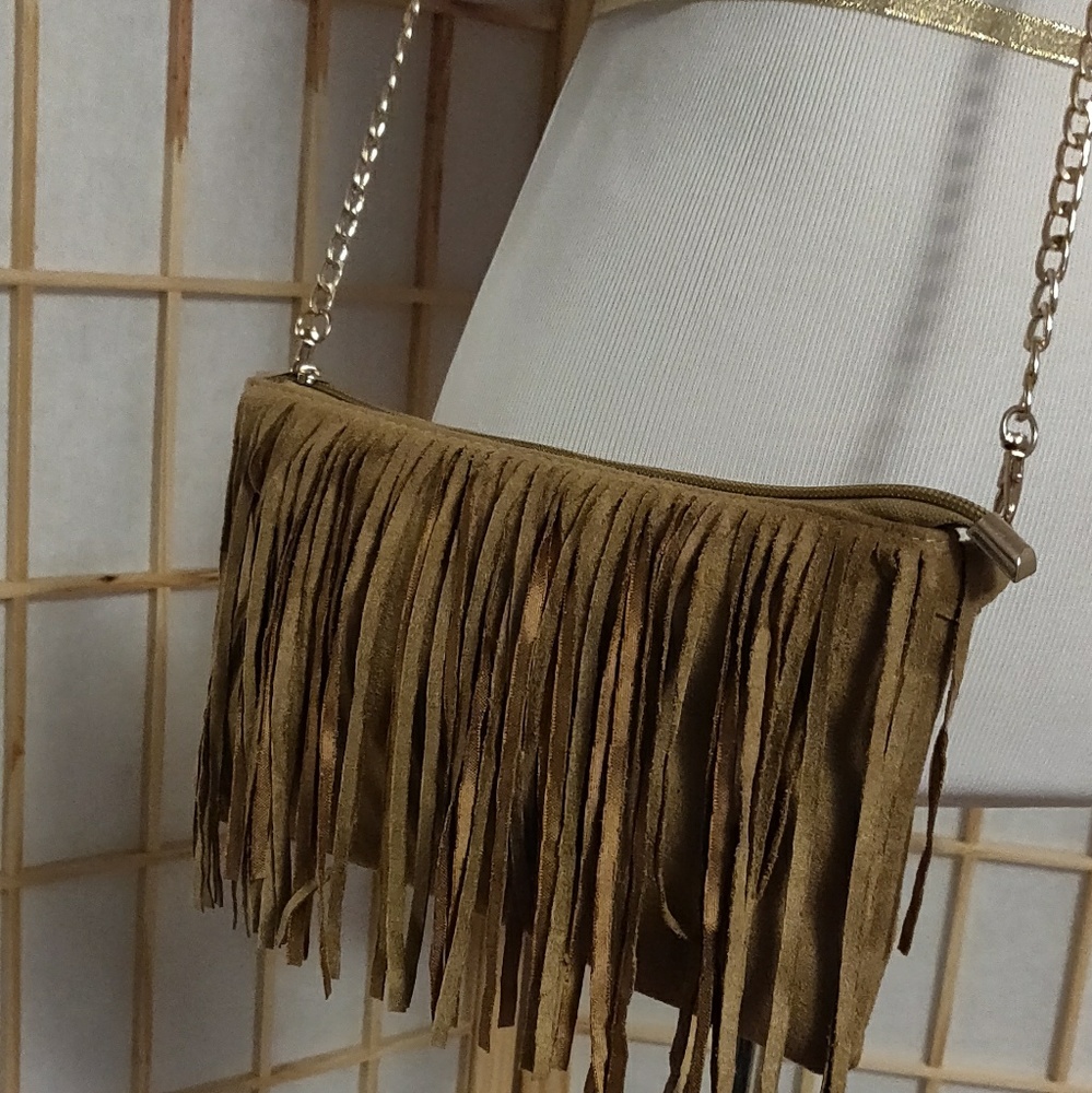 Ethel & Myrtle tan fringe crossbody bag